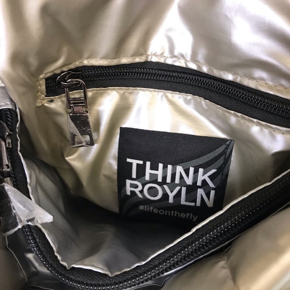 THINK ROYLN Bar Bag Silver Quilted Puffer Shoulder Crossbody Bag - Picture 7 of 10